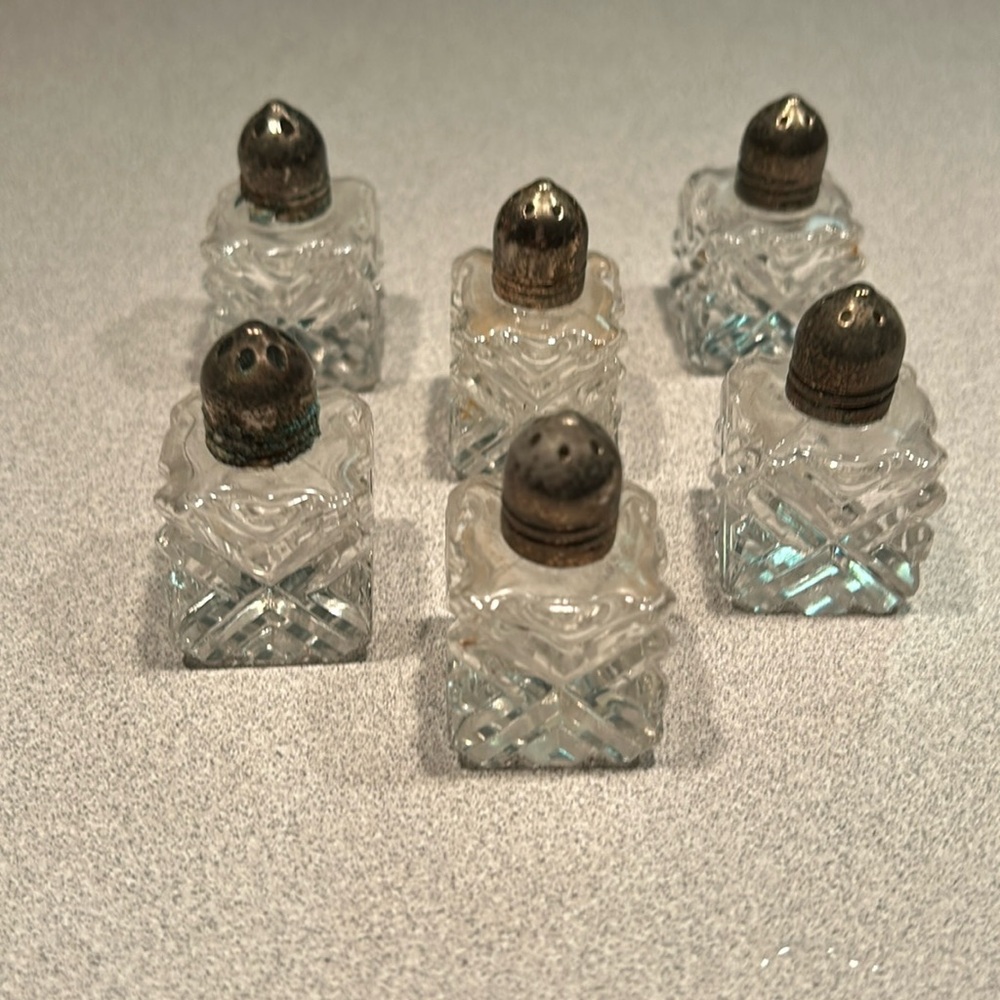 Vintage Crystal and Silver Personal Salt and Pepper Shakers
